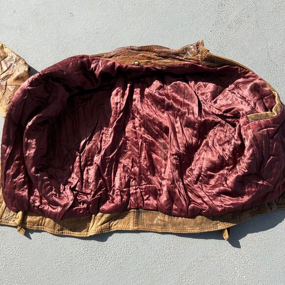 Vintage 80s Tan Leather Moto Bomber Jacket Grunge MEDIUM - Picture 10 of 11